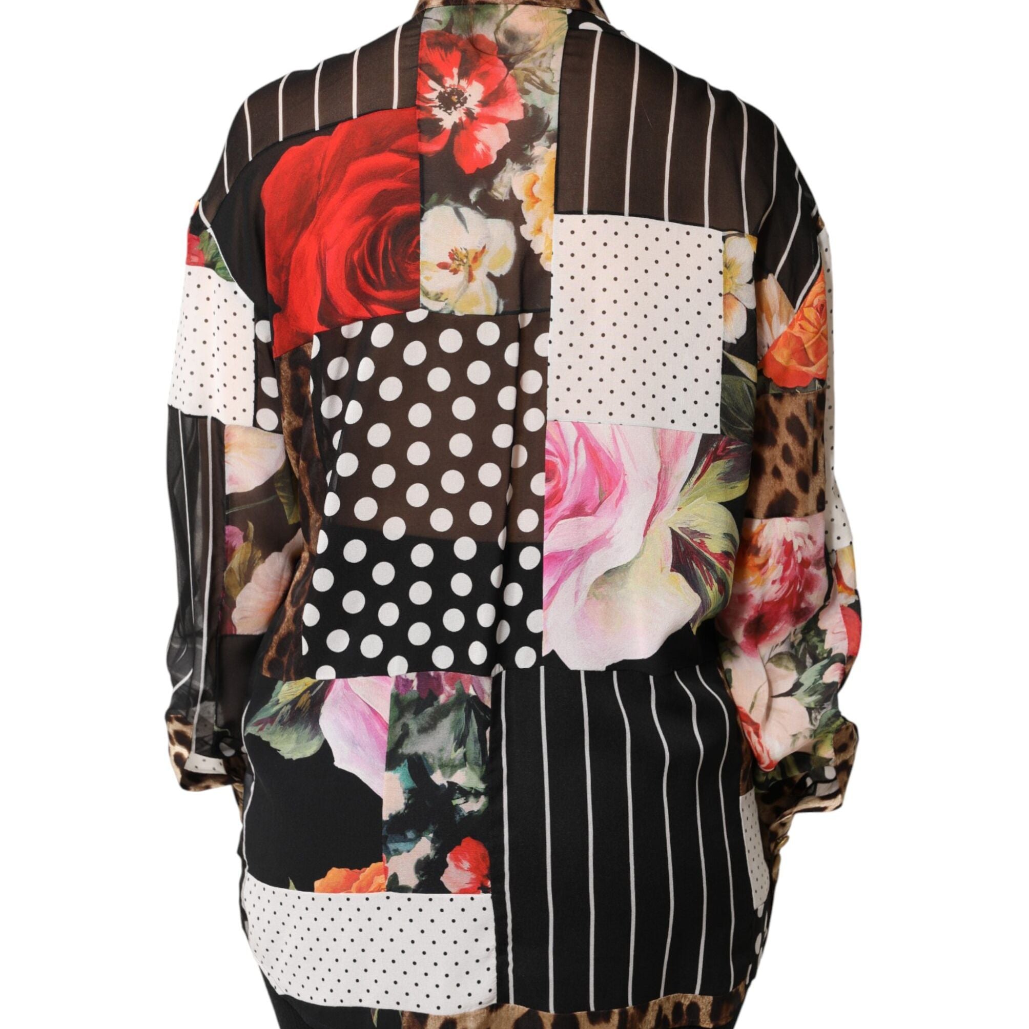 Dolce & Gabbana Multicolor Patchwork Silk CollaredBlouse Top