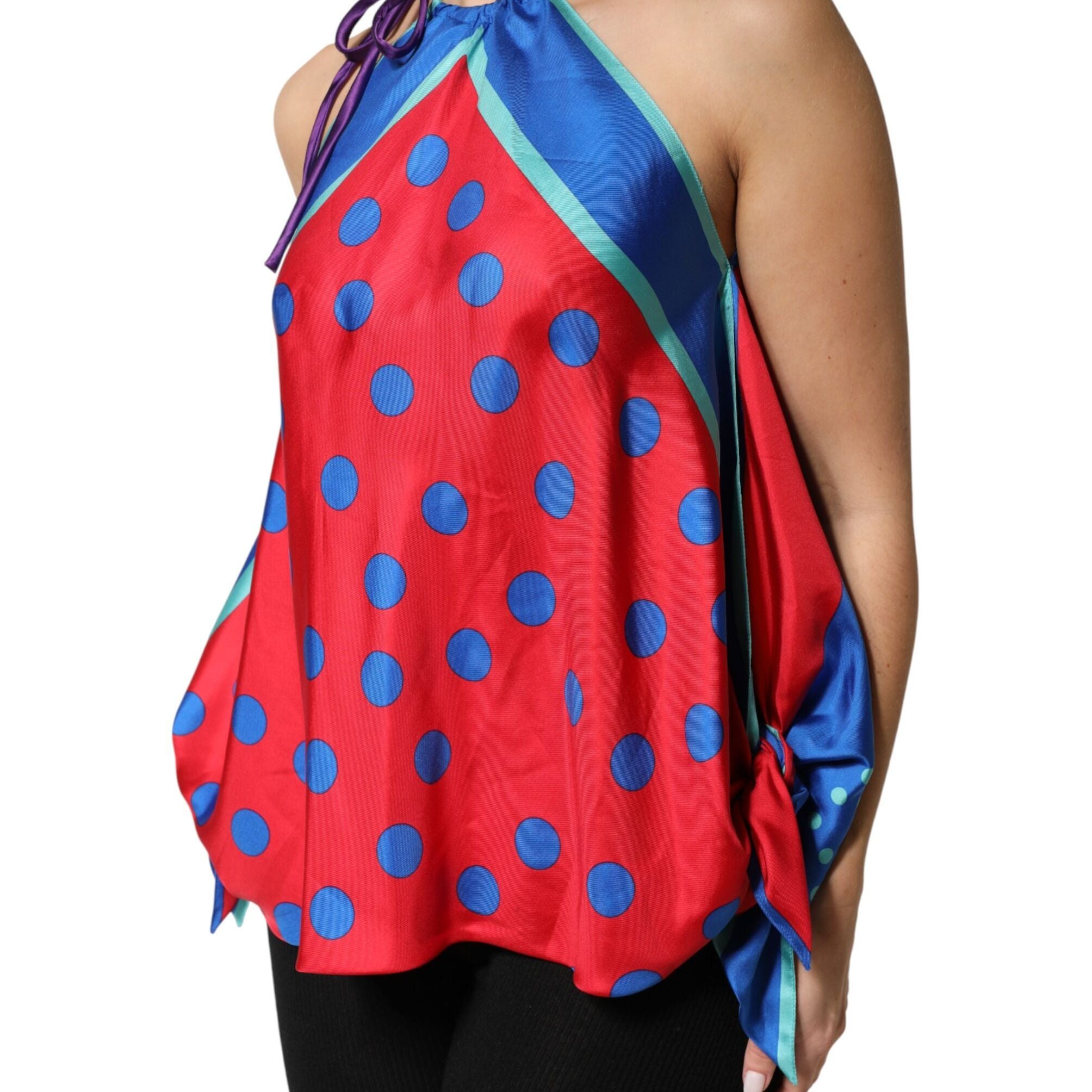 Dolce & Gabbana Multicolor Polka Dot Tie Halter Blouse  Top