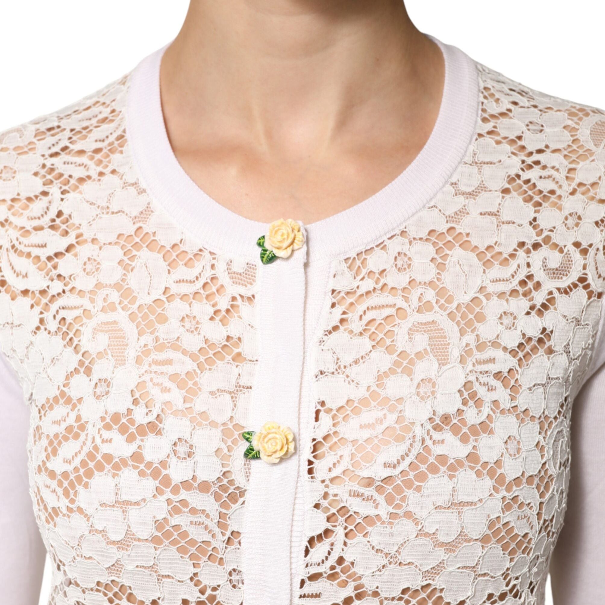 Dolce & Gabbana Cream Lace Knit Rose Button Cardigan Sweater