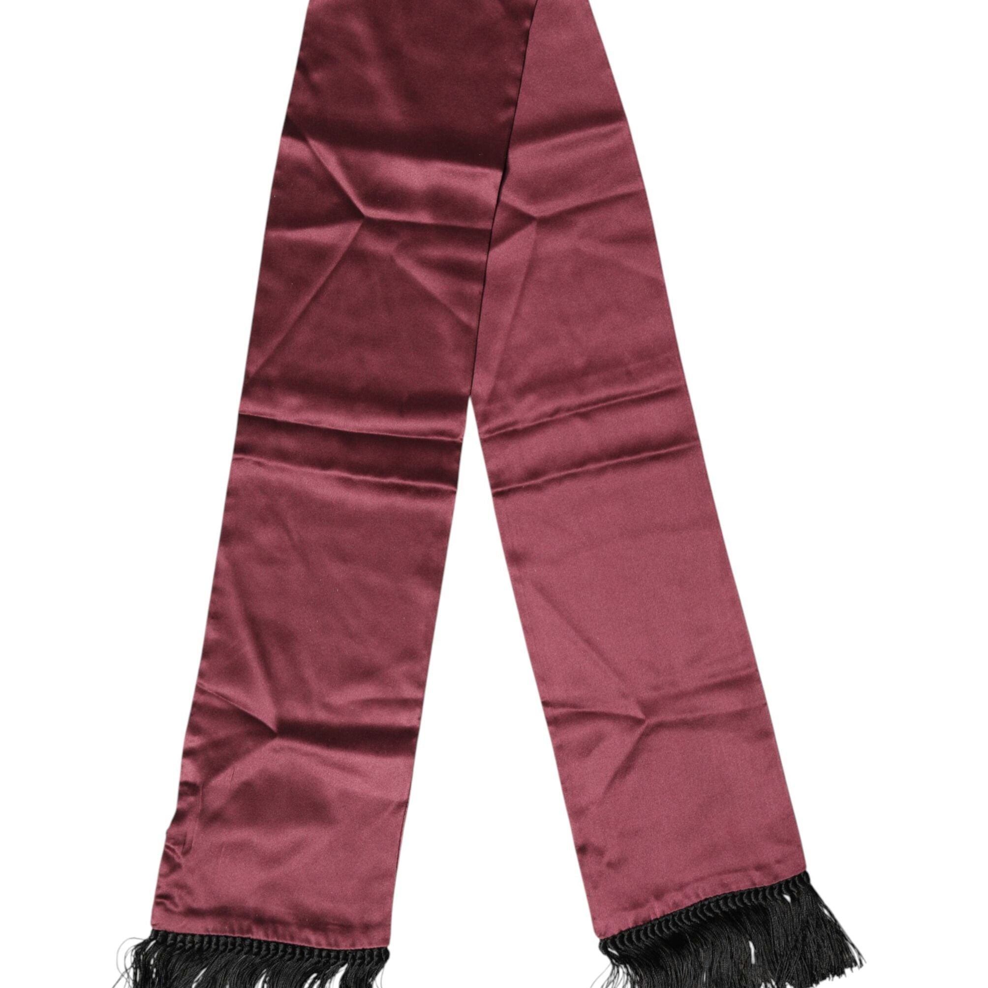 Dolce & Gabbana Maroon Silk Satin Fringes Neck Foulard Scarf