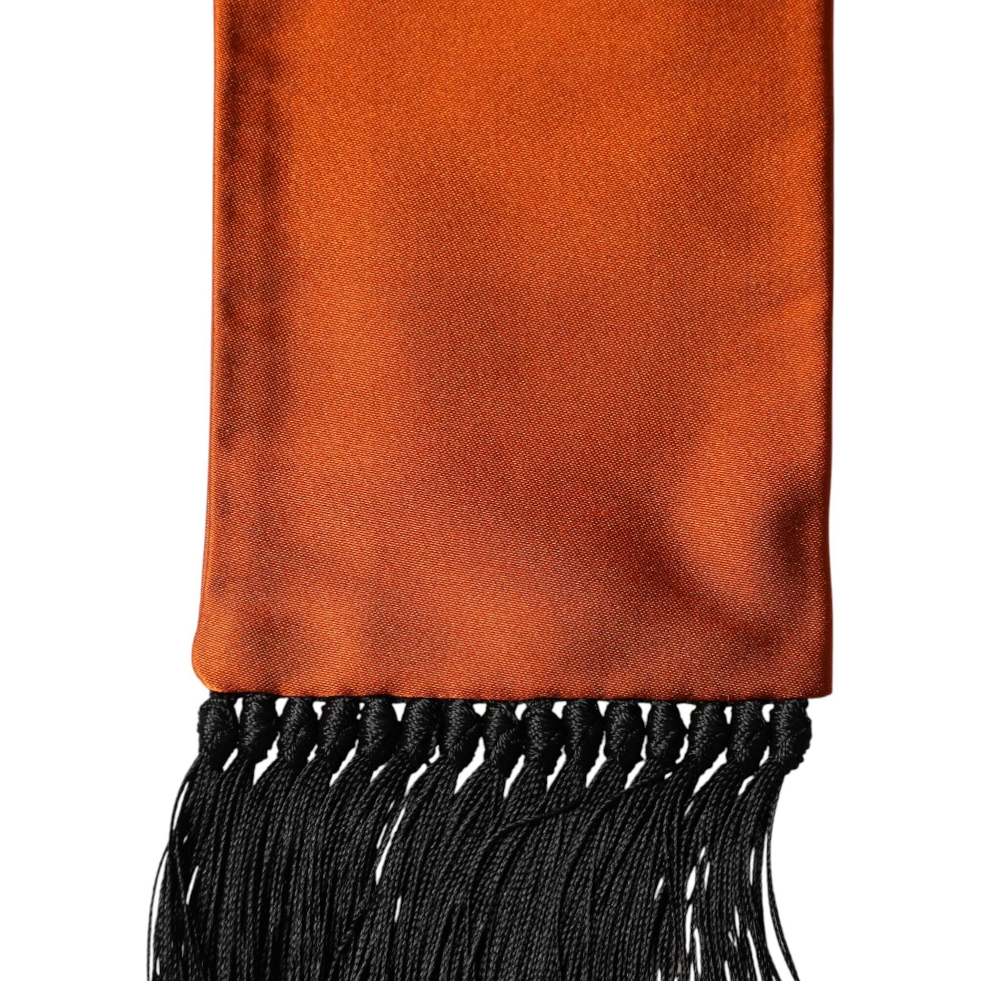 Dolce & Gabbana Orange Silk Fringes Neck Wrap Foulard Scarf