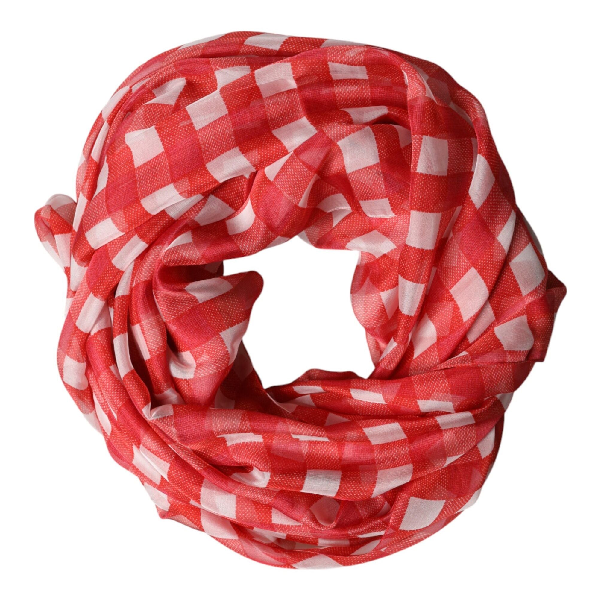 Dolce & Gabbana Red Checkered Stole Neck Wrap Shawl Scarf