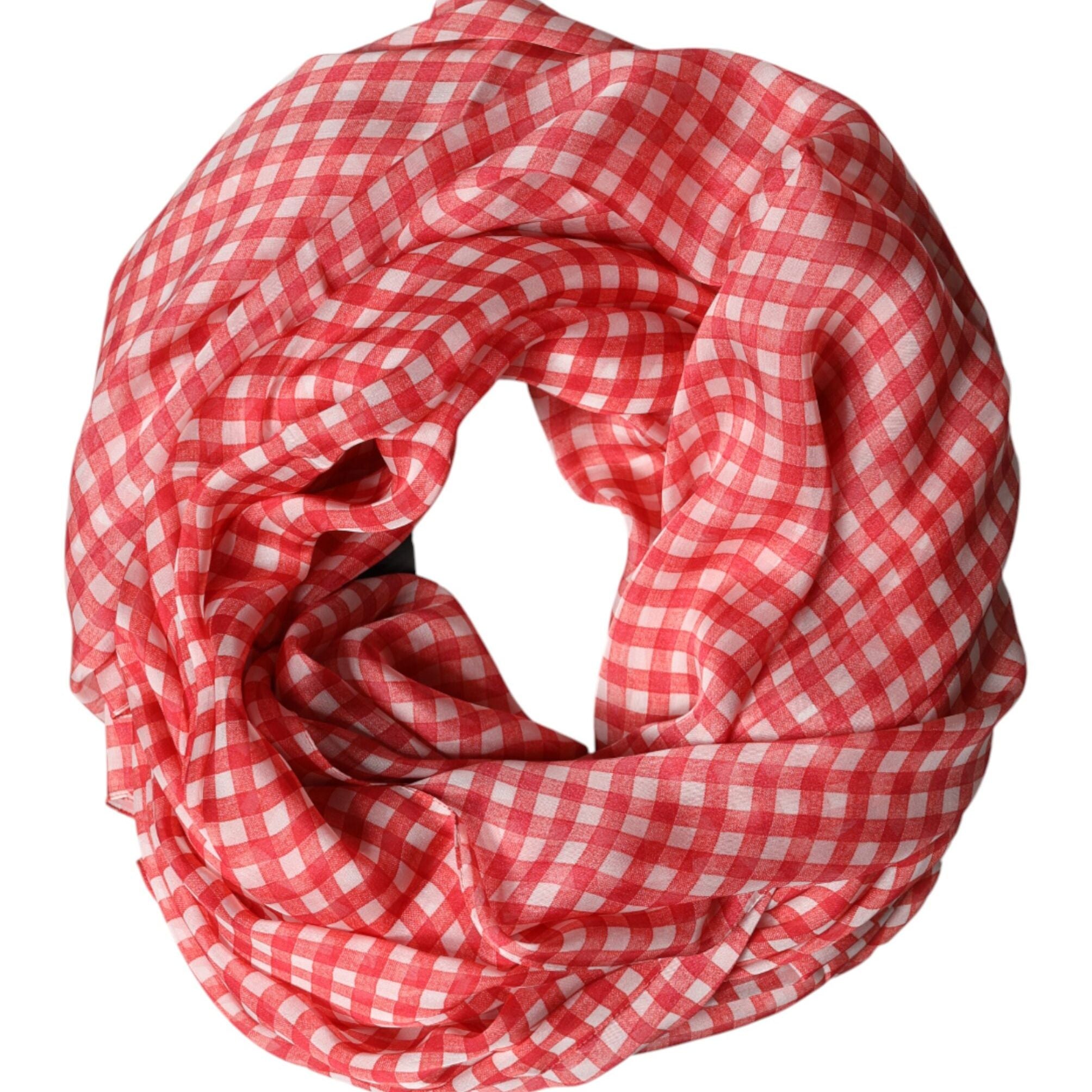 Dolce & Gabbana Red Checkered Silk Neck Wrap Shawl Scarf