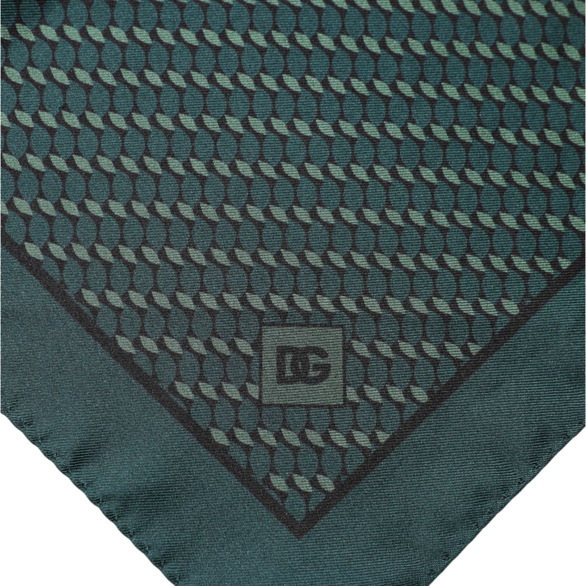 Dolce & Gabbana Dark Green Silk Patterned Handkerchief 32cm x 31cm Scarf