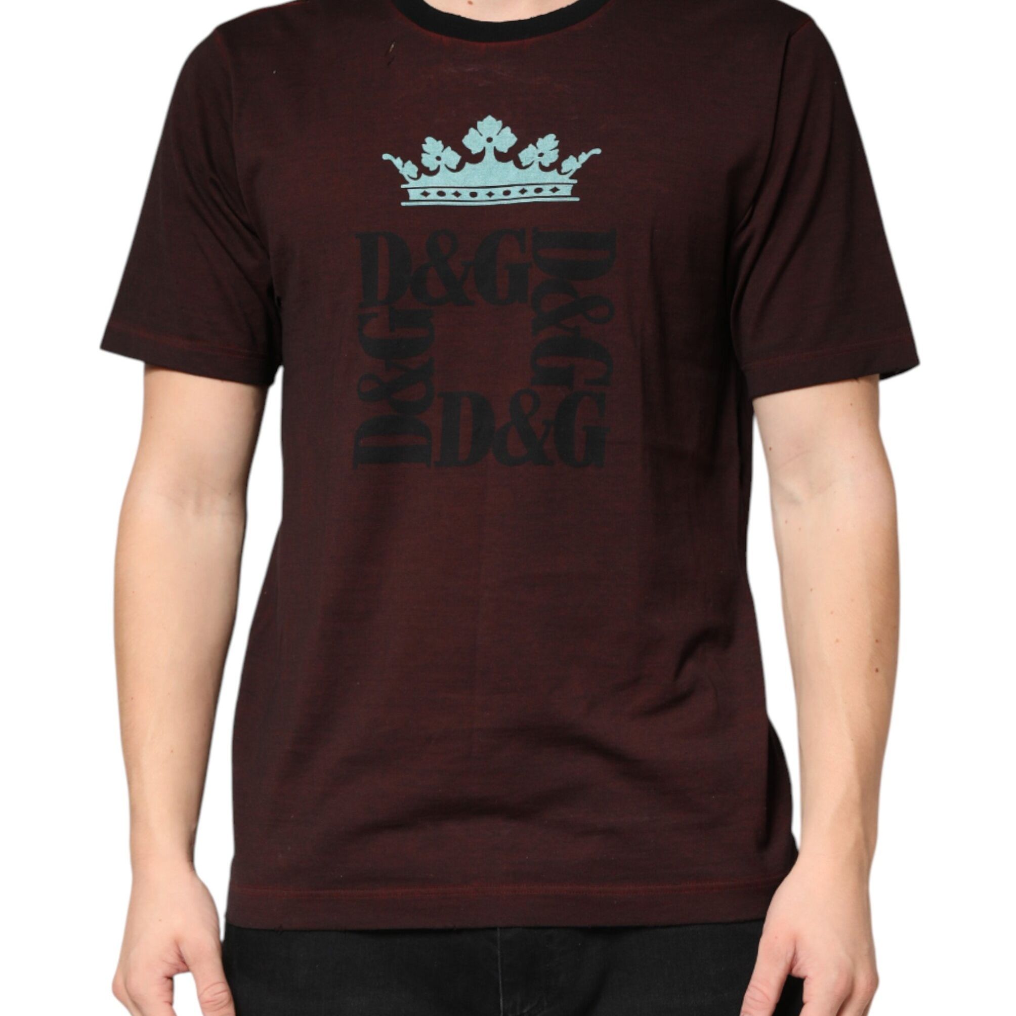 Dolce & Gabbana Maroon DG Crown Cotton Crew Neck Men T-shirt