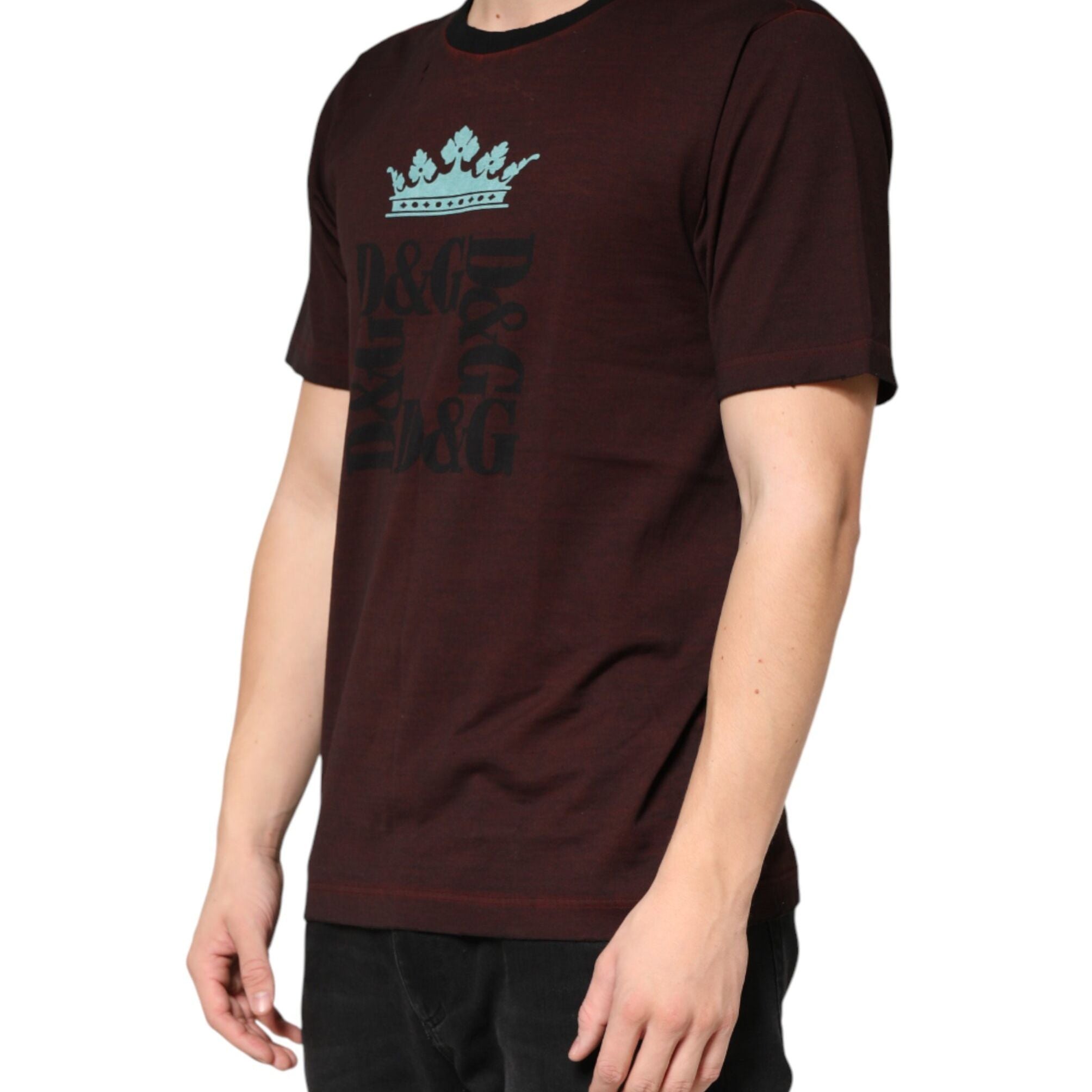 Dolce & Gabbana Maroon DG Crown Cotton Crew Neck Men T-shirt