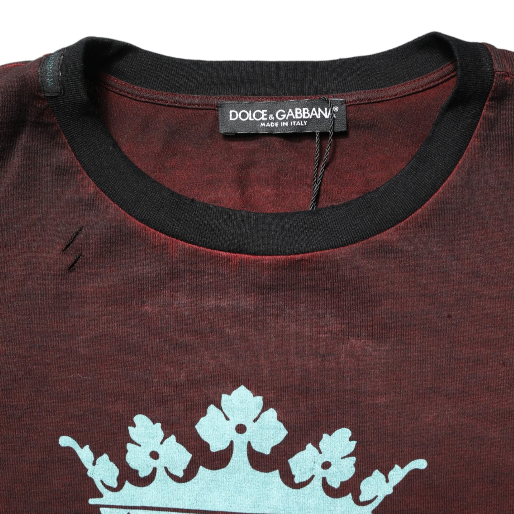 Dolce & Gabbana Maroon DG Crown Cotton Crew Neck Men T-shirt