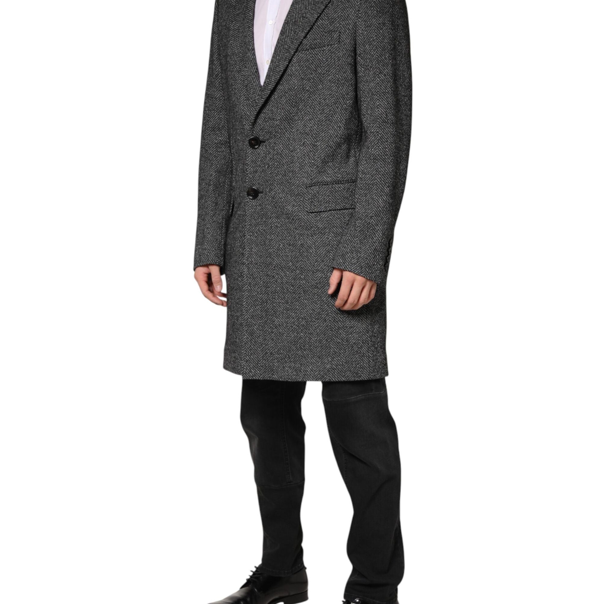 Dolce & Gabbana Gray Wool Blend Long Trench Coat Men Jacket