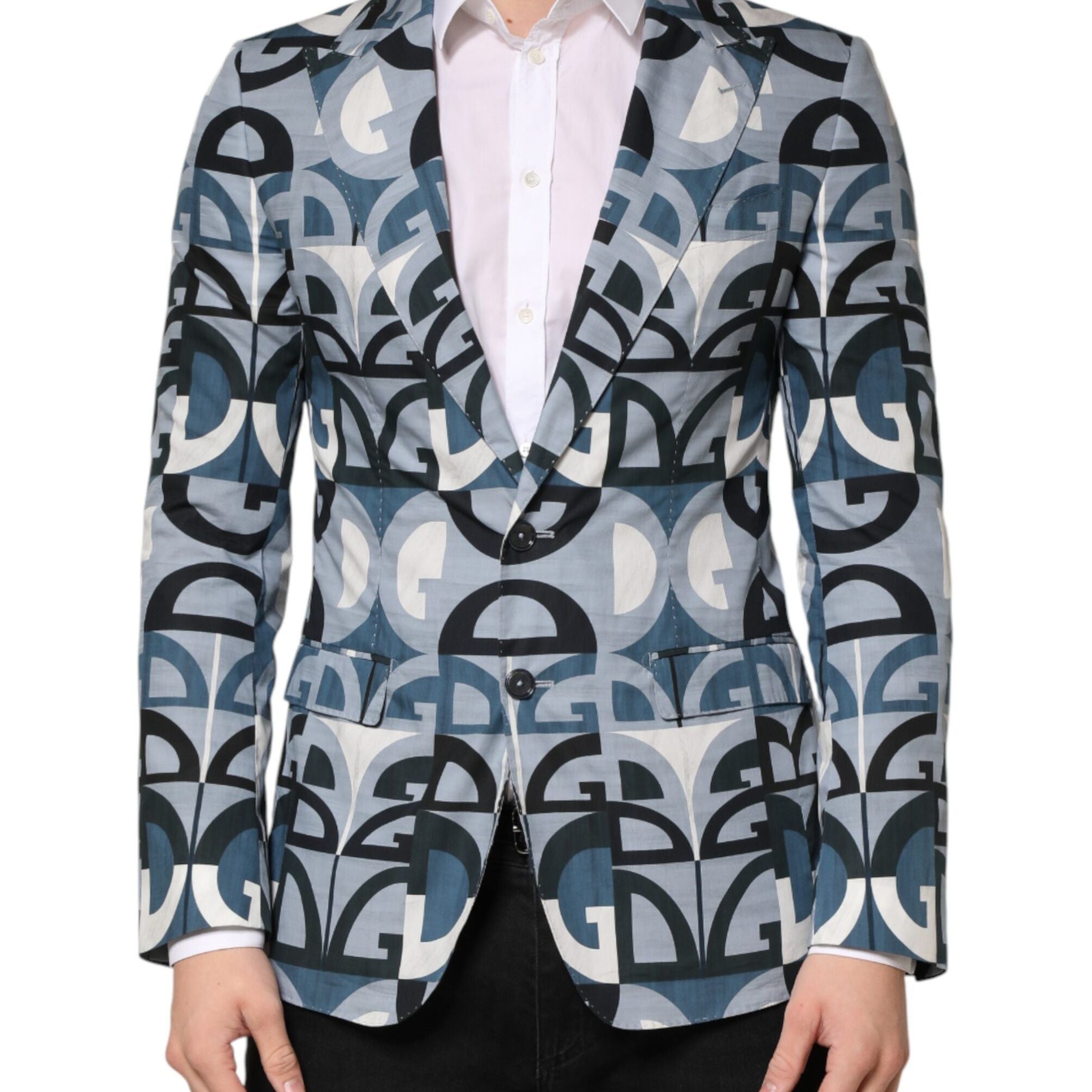 Dolce & Gabbana Blue Logo Monogram Single Breasted Blazer