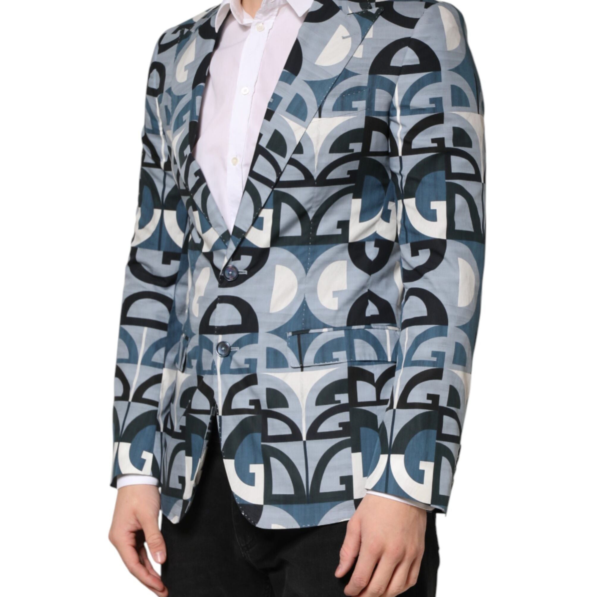 Dolce & Gabbana Blue Logo Monogram Single Breasted Blazer