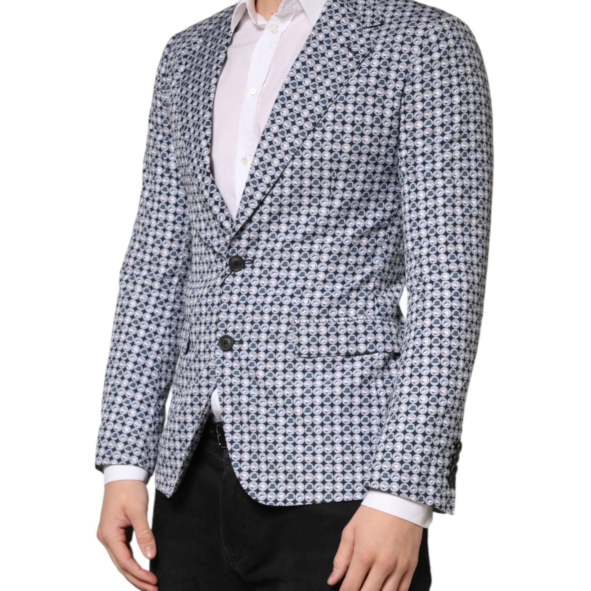 Dolce & Gabbana Blue Cotton Patterned Single Breasted Blazer