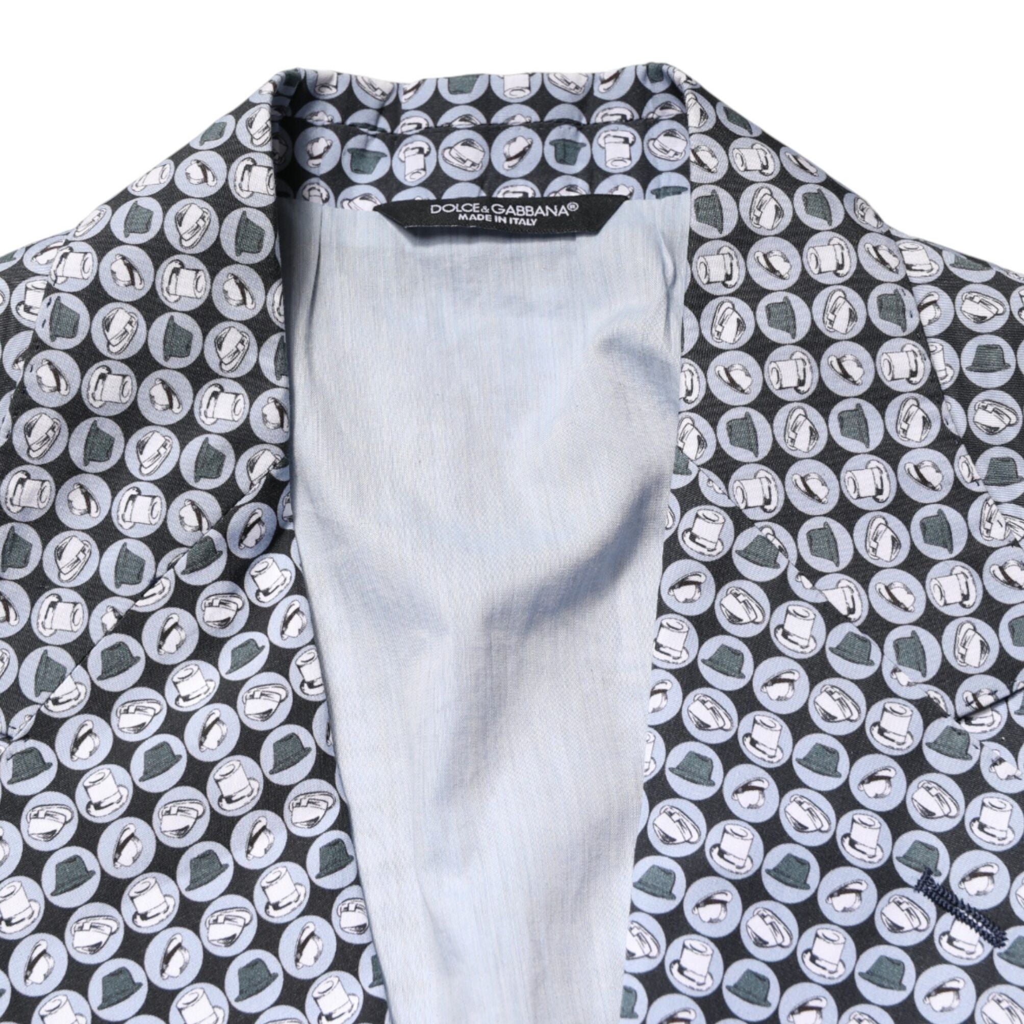Dolce & Gabbana Blue Cotton Patterned Single Breasted Blazer