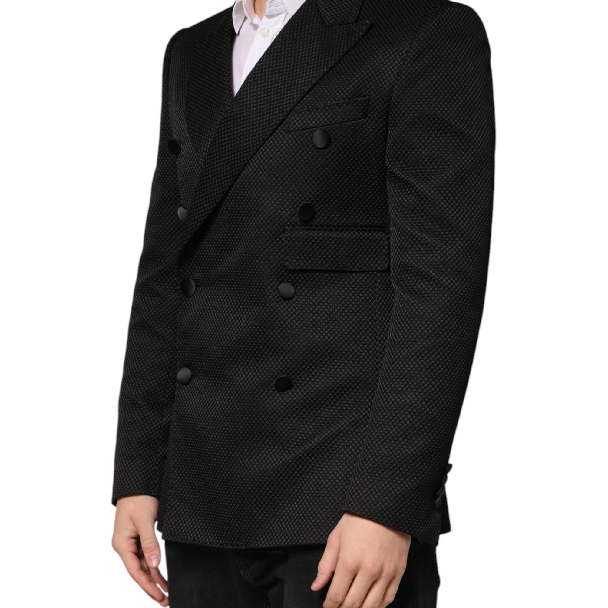 Dolce & Gabbana Black Cotton Double Breasted 2 Button Blazer