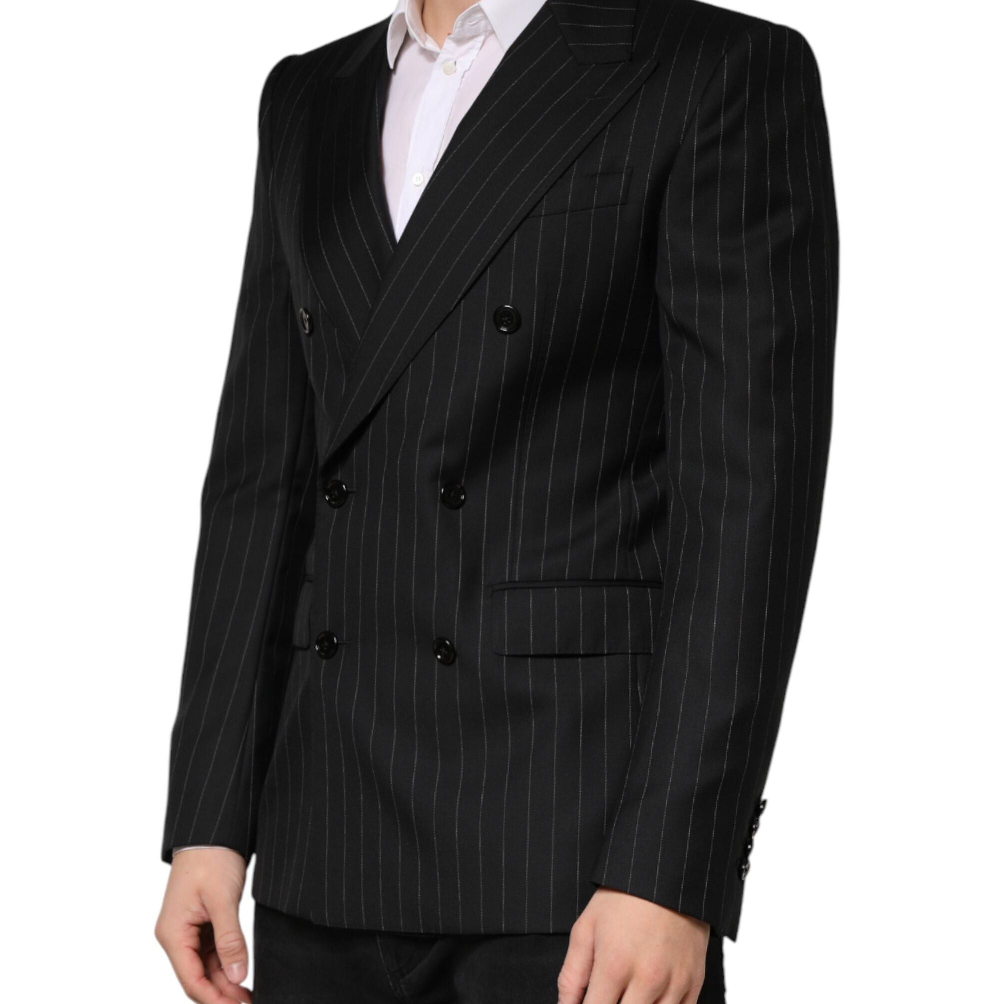 Dolce & Gabbana Black Stripes Double Breasted 2Button Blazer