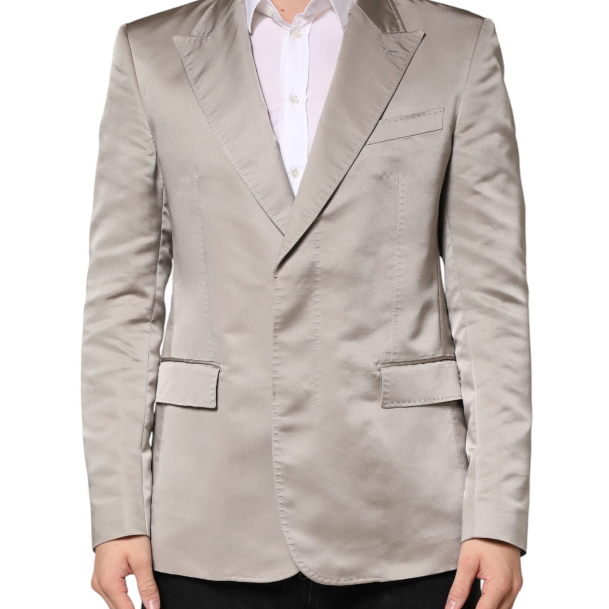 Dolce & Gabbana Beige Silk Single Breasted Jacket Men Blazer