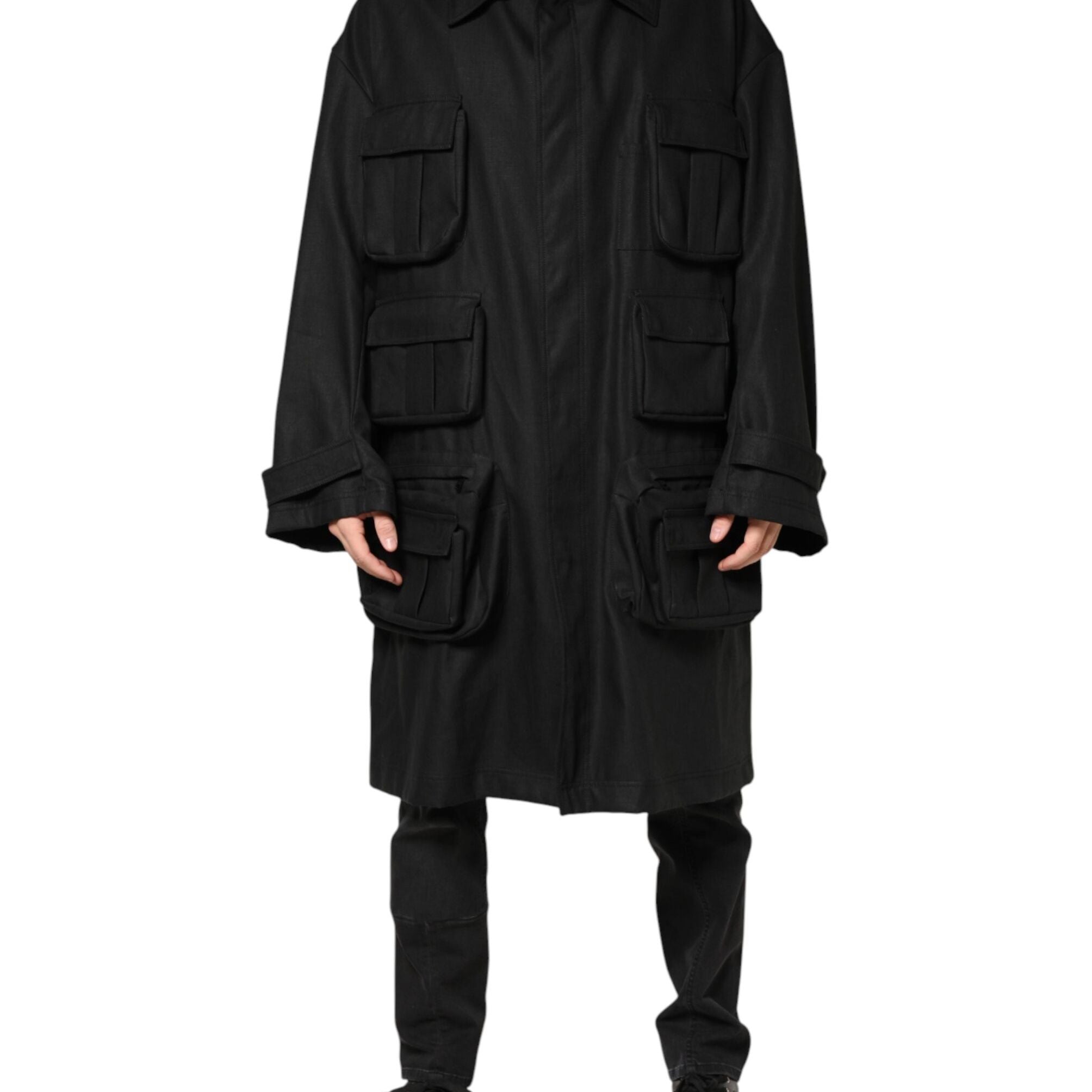 Dolce & Gabbana Black Pockets Collared Trench Coat Jacket