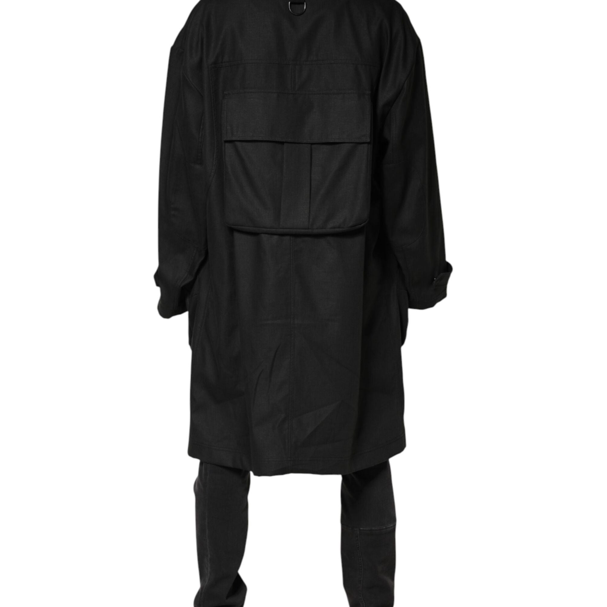 Dolce & Gabbana Black Pockets Collared Trench Coat Jacket