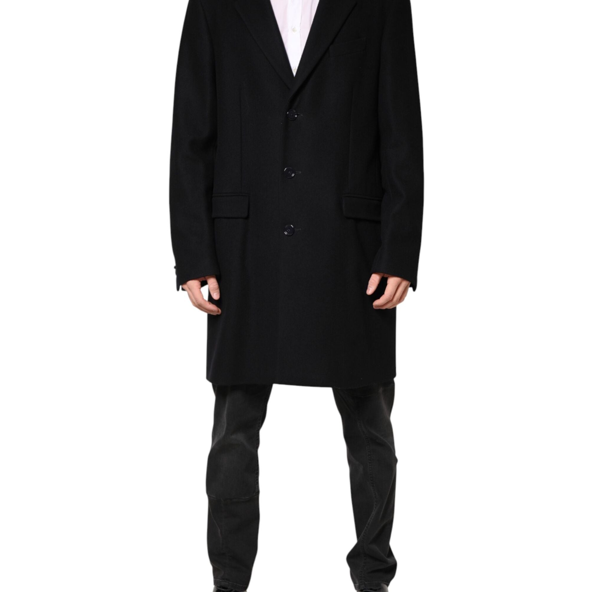 Dolce & Gabbana Black Wool Single Breasted Long Coat Jacket