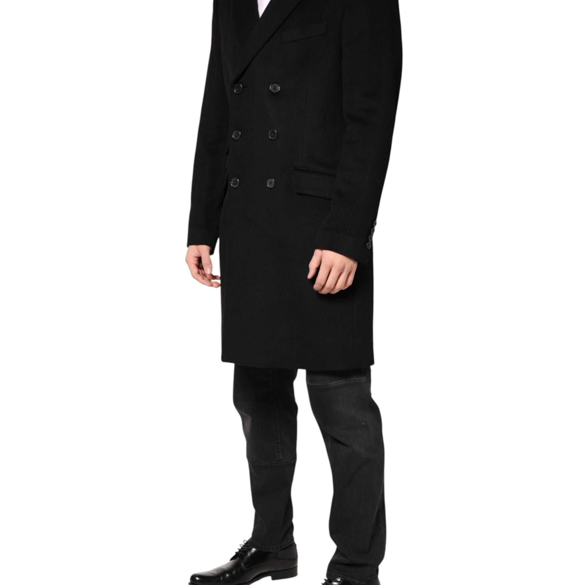 Dolce & Gabbana Black Wool Double Breasted TrenchCoat Jacket