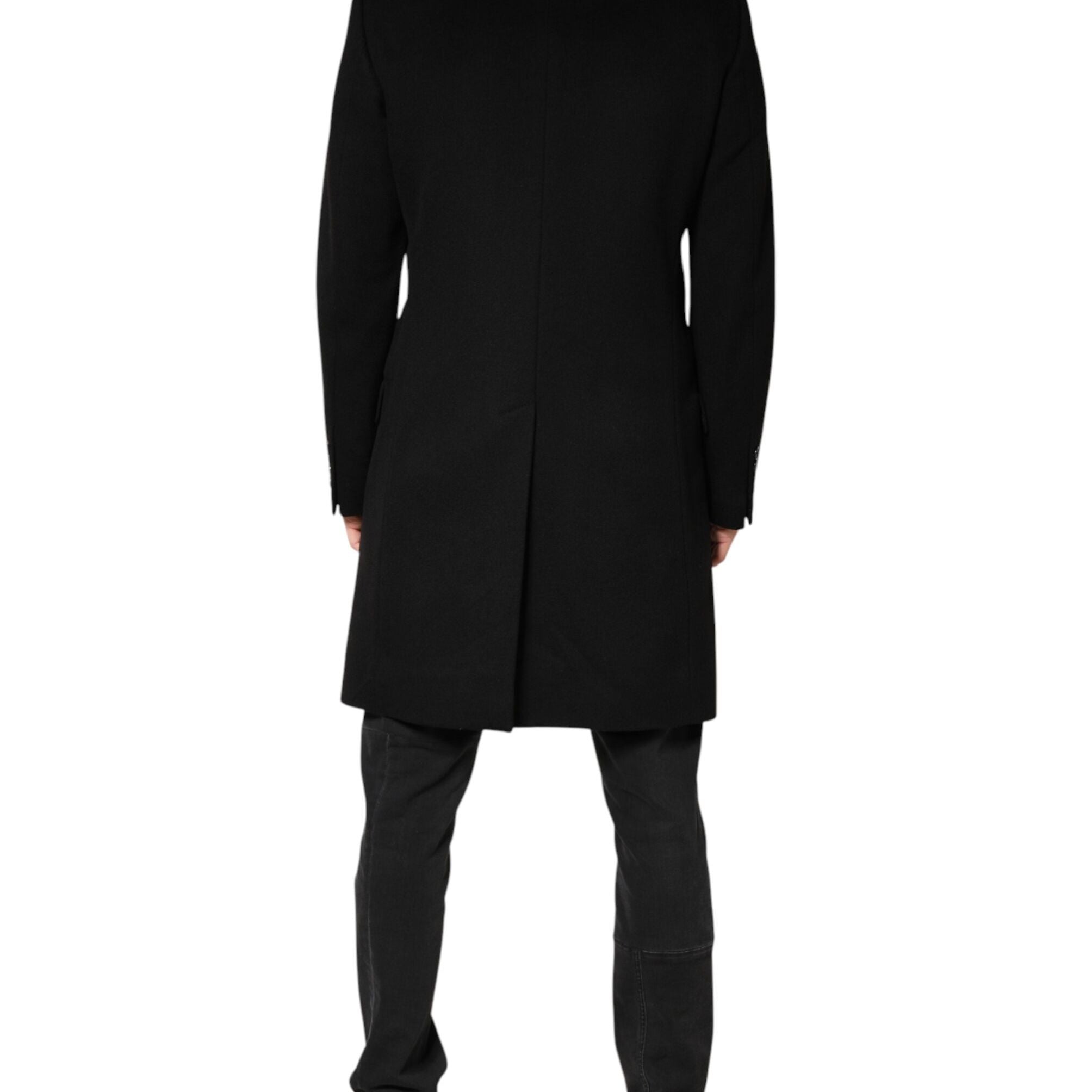 Dolce & Gabbana Black Wool Double Breasted TrenchCoat Jacket