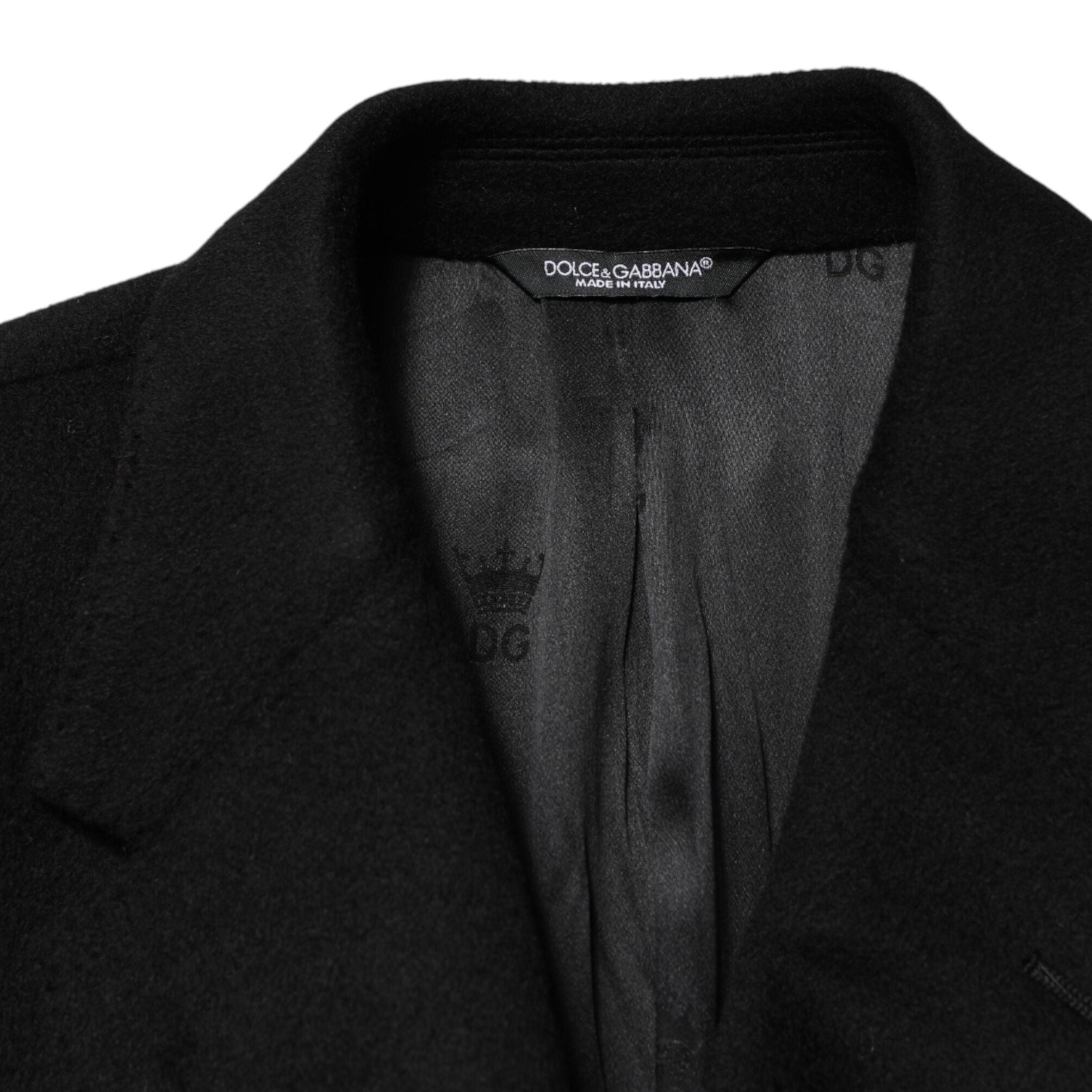 Dolce & Gabbana Black Wool Double Breasted TrenchCoat Jacket