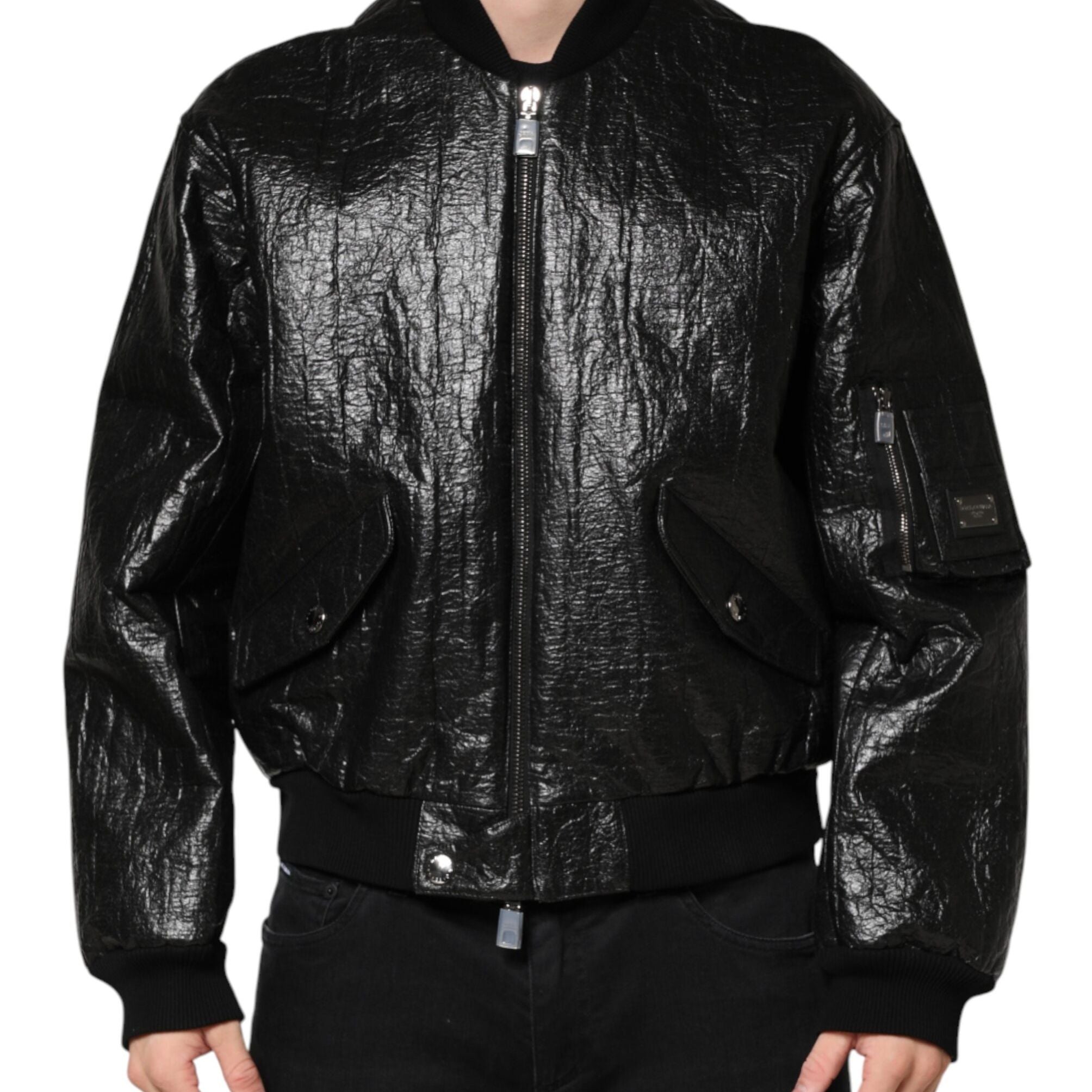 Dolce & Gabbana Black Cellulose Leather FullZip Biker Jacket