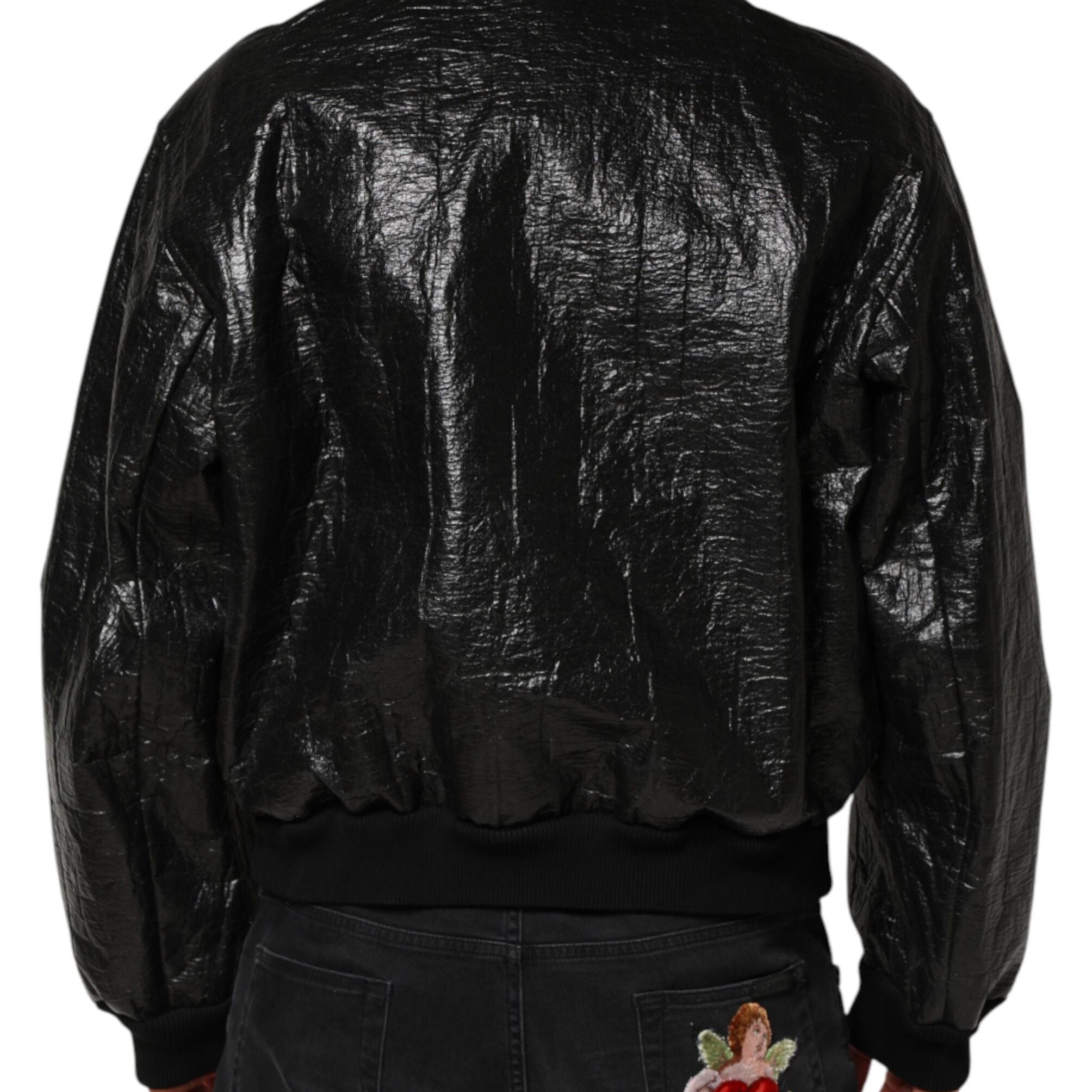 Dolce & Gabbana Black Cellulose Leather FullZip Biker Jacket