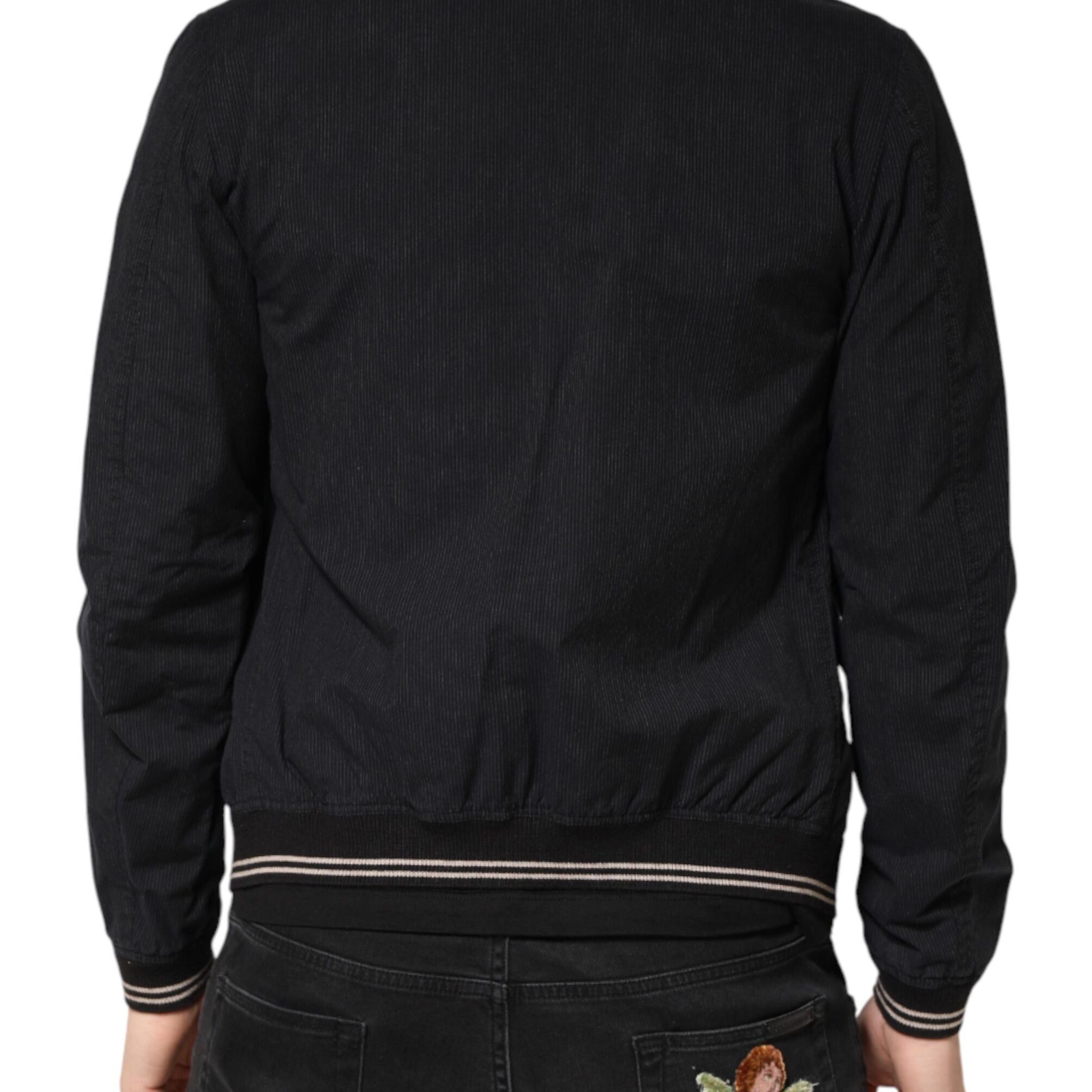 Dolce & Gabbana Dark Blue Cotton Full Zip Bomber Men Jacket
