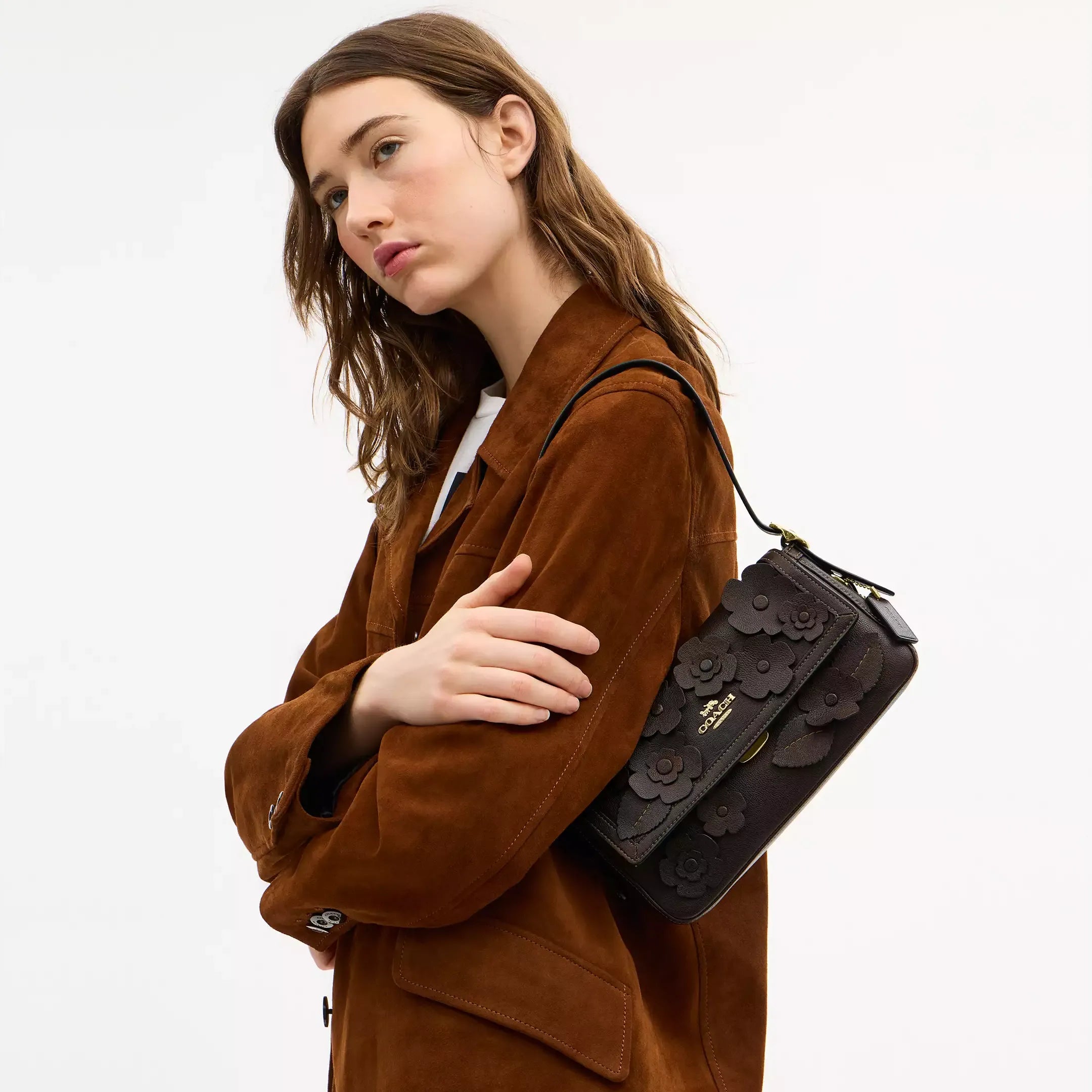 Coach Etta Small Flap Shoulder Bag With Floral Applique