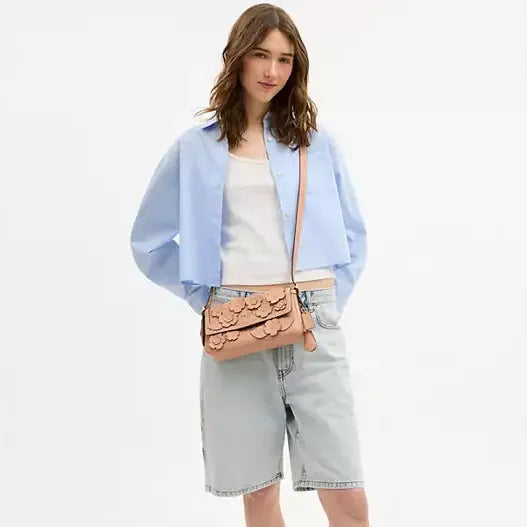 Coach Etta Small Flap Shoulder Bag With Floral Applique