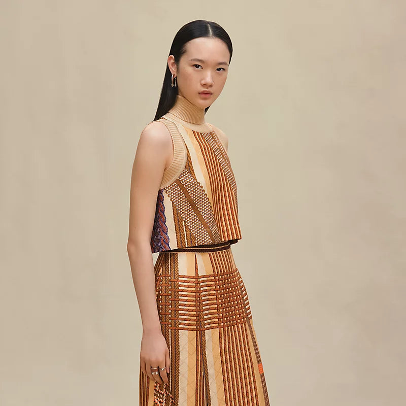 Hermès "Dressage Tressage" short mixed knit tank top