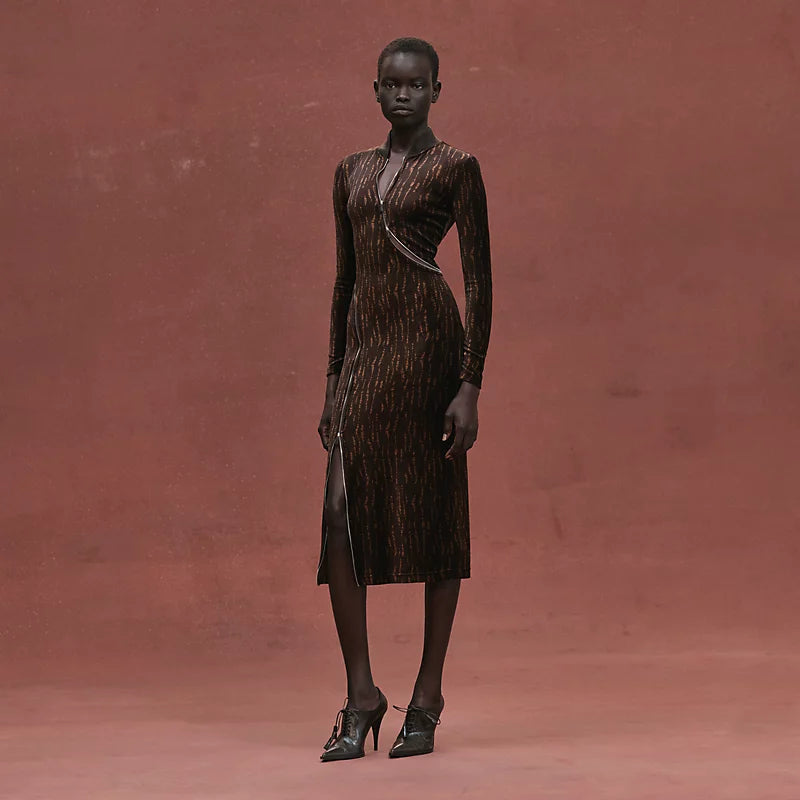 Hermès "Marble Waves" zipped asymmetric dress