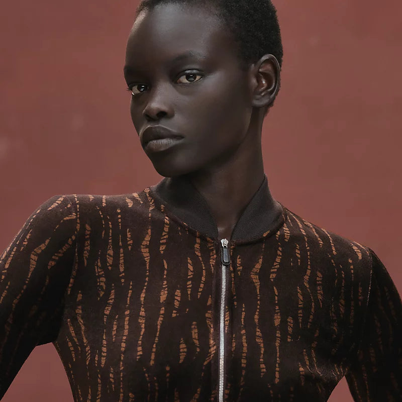 Hermès "Marble Waves" zipped asymmetric dress