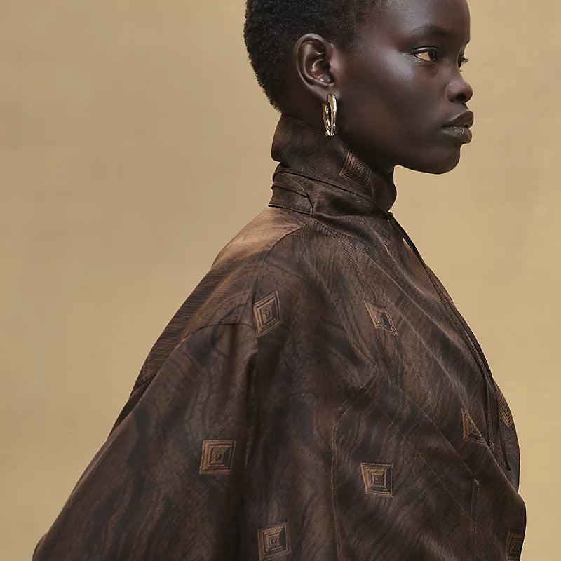 Hermès "Marbre Mosaique Medor" draped collar shirt